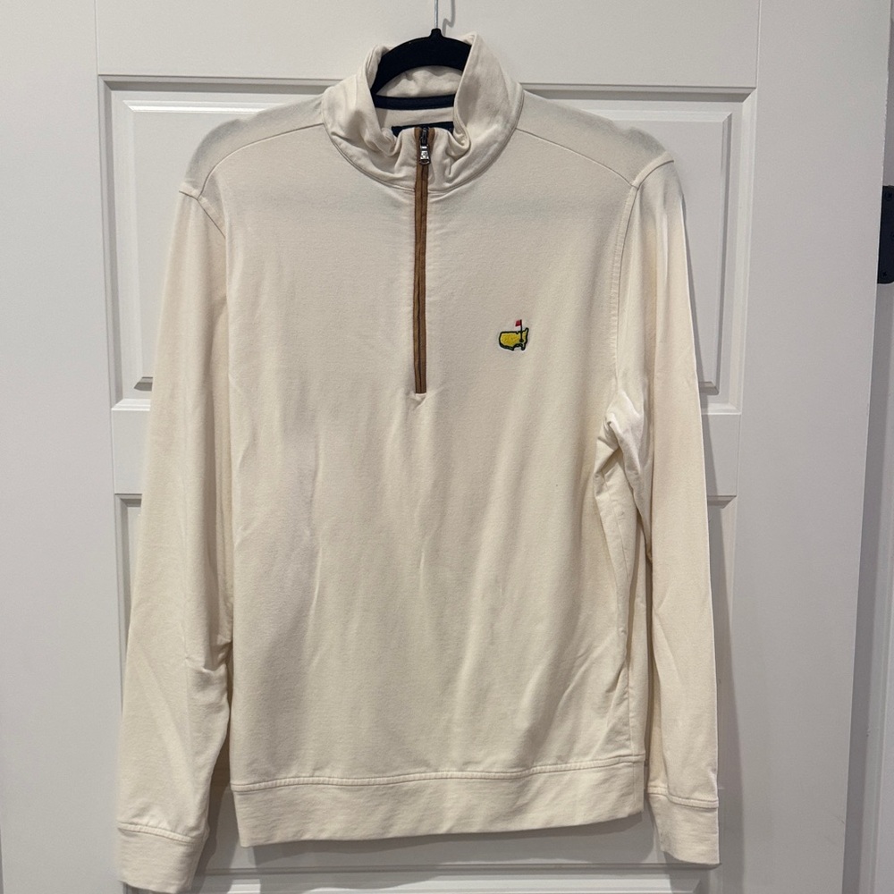 Authentic Masters Cream Quarter-Zip Pullover with Contrast Zip and Logo